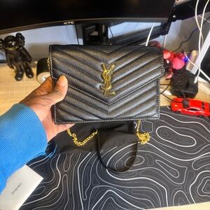 Yves Saint Laurent Black Chevron Crossbody Bag